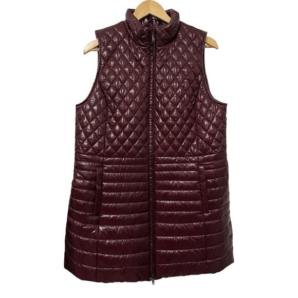 Talbots Womens PrimaLoft Quilted Sleeveless Puffer Long Vest Size L Burgundy - Picture 1 of 7